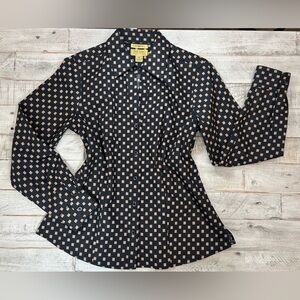 Investments Gold Label Button Up Shirt Womens 6P Petites Black Square 100%Cotton